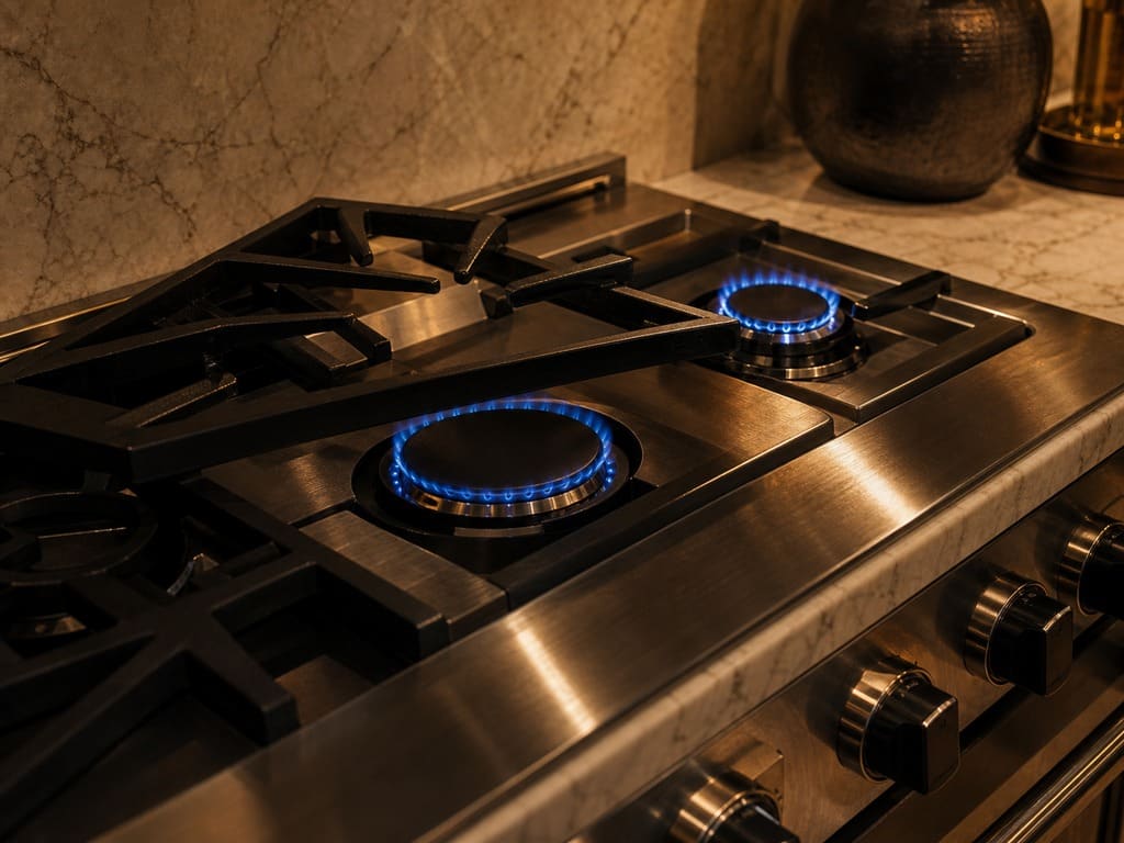Viking sealed-burner cooktop being serviced in a Redwood City kitchen